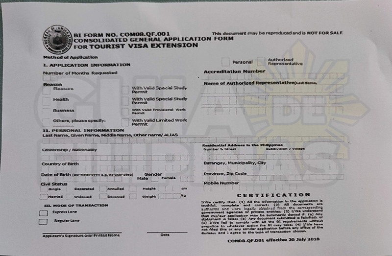 formulario extension visado en filipinas