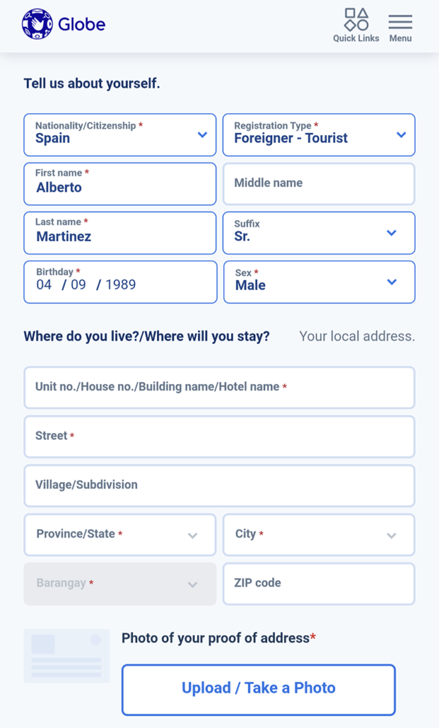 como registrar sim globe